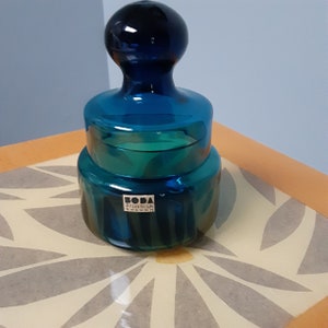 Vintage Bertil Vallien for Boda/Åfors --  Lidded Jar &quot;Blue Glass Series&quot; - 1965