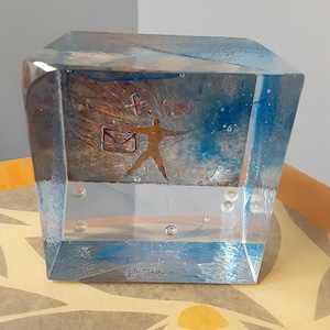 Kosta Boda Messenger Series &quot;Good News&quot;  Block Sculpture by Bertil Vallien (signed and labeled) no box