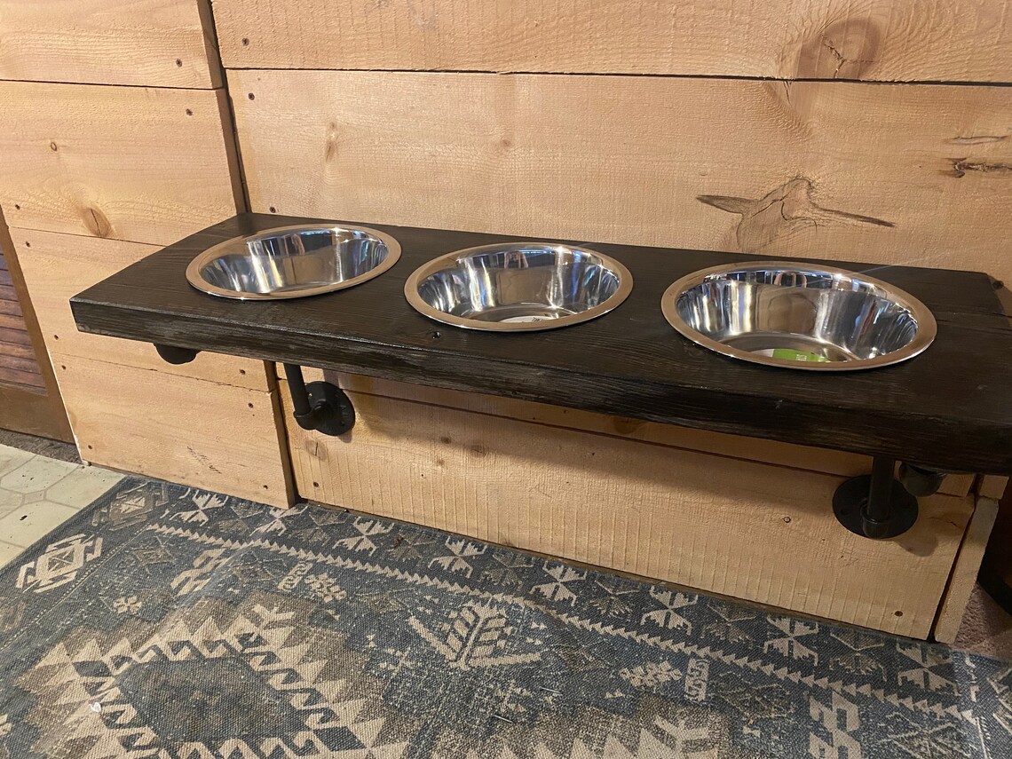 Industrial Wall Mounted Three Dog Bowl and Holder Etsy