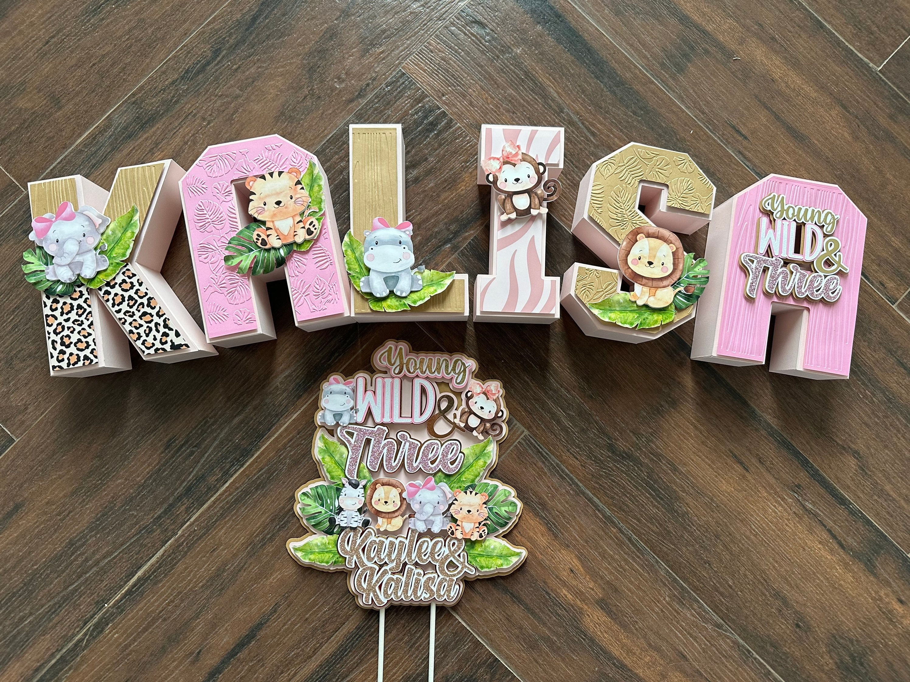 Tree Leters Young Wild and Three 3D Letters /safari 3D Letters/jungle Animals ...