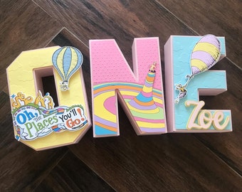 hot air balloons/oh the places you’ll go inspired/Seuss inspired 3d letters /Seuss birthday party theme