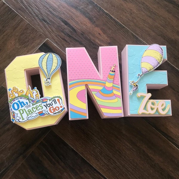 hot air balloons/oh the places you’ll go inspired/Seuss inspired 3d letters /Seuss birthday party theme