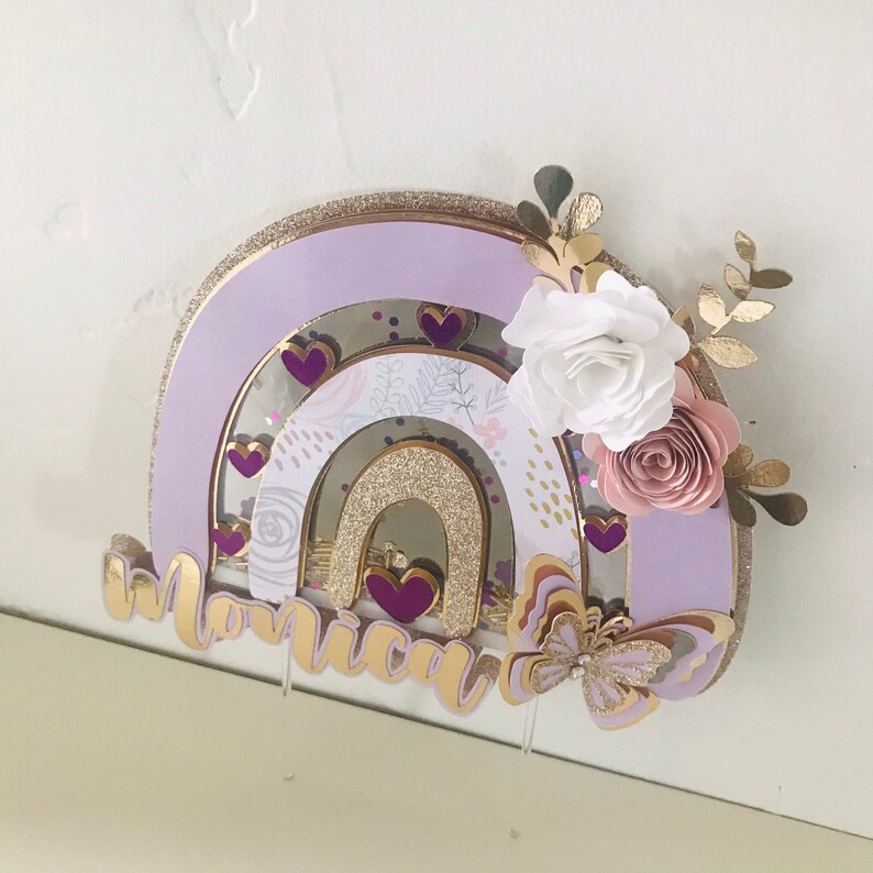 Rainbow Flowers and Butterfly Cake Topper/ First Birthday Cake Etsy