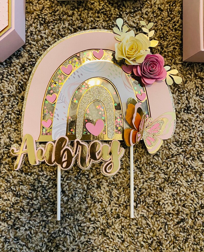 Rainbow Flowers and Butterfly Cake Topper/ First Birthday Cake Etsy