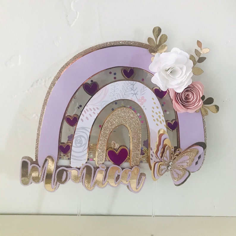 Rainbow Flowers and Butterfly Cake Topper/ First Birthday Cake Etsy