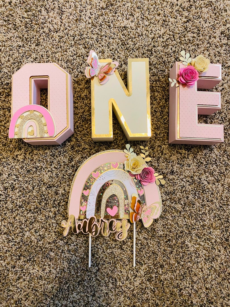 Rainbow Flowers and Butterfly Cake Topper/ First Birthday Cake Etsy