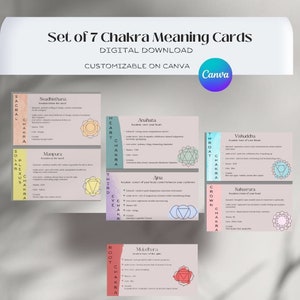 7 Chakra Card Set | Chakra Information Cards|  Chakra Printable & editable in Canva | Chakra Identification Cards