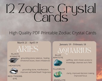 Zodiac Crystal Card Template: Printable Crystal Meaning Cards (Canva Editable)