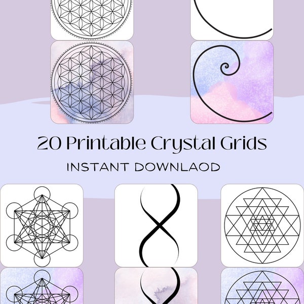 20 Crystal Grids to print at home | Sacred Geometry | PDF downloadable | Manifestation Grid