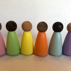 Multicultural Pastel Peg Dolls (Curved Body) | Wood Toys| Peg Dolls| Doll House| Montessori Toys| Peg Doll Family| Peg Doll Set| Waldorf