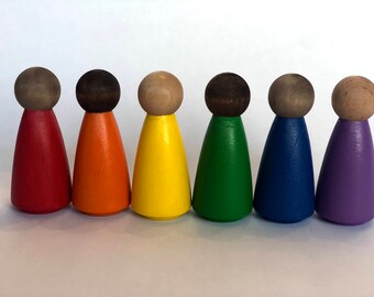 Multicultural Rainbow Peg Dolls (Curved Body) | Wood Toys| Peg Dolls| Doll House| Montessori Toys| Peg Doll Family| Peg Doll Set| Waldorf