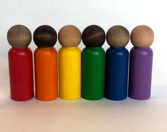 Multicultural Rainbow Peg Dolls (Straight Body)| Wood Toys| Peg Dolls| Doll House| Montessori Toys| Peg Doll Family| Peg Doll Set| Waldorf