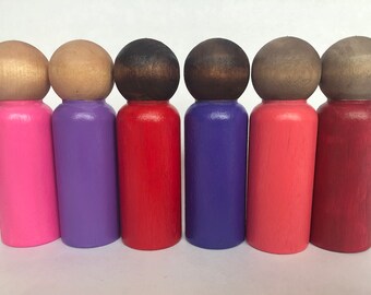 Multicultural Valentine's Day Peg Dolls (Straight Body) | Wood Toys| Peg Dolls| Doll House| Montessori Toys| Peg Doll Family| Peg Doll Set|