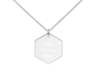 Engraved Silver Hexagon Necklace