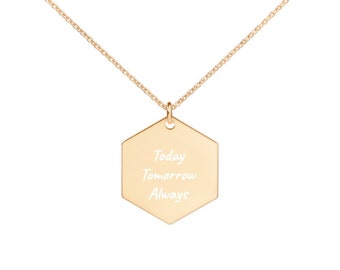 Engraved Silver Hexagon Necklace