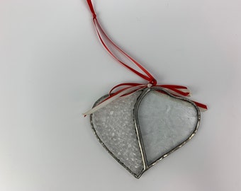 Joined Hearts Suncatcher Clear Textured Glass Wedding Love Gift Housewarming