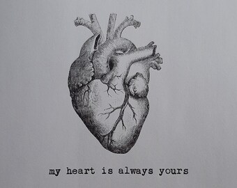 Anatomical Heart Typewritten Greeting Card | Love | Victorian | Valentine's Day | Vintage Style Card | Typed on Antique Underwood Typewriter