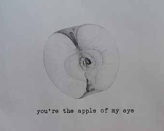 Apple of My Eye Typewritten Greeting Card | Love | Valentine's Day | Vegan | Vintage Style Card | Typed on Antique Underwood Typewriter