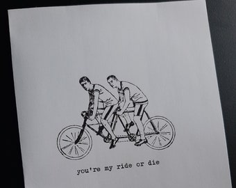 Tandem Bicycle Typewritten Greeting Card | Love | LGBTQ2S+ | Vintage Style Card | Valentine's Day | Typed on Antique Underwood Typewriter