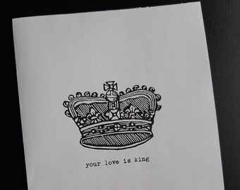 Regal Crown Typewritten Greeting Card | Love | Friendship | Valentine's Day | Vintage Style Card | Typed on Antique Underwood Typewriter