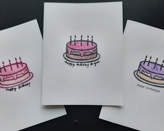 5 Printed & Painted Birthday Cards | Cake Print | Greeting | Vintage | Retro | Handwritten or Typewritten on Antique Underwood Typewriter