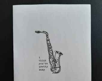 Hey Saxy Typewritten Greeting Card | Love | Saxophone | Valentine's Day | Vintage Style Card | Typed on Antique Underwood Typewriter