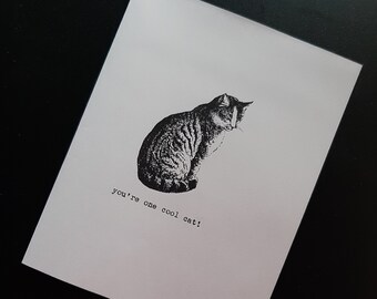 One Cool Cat Typewritten Greeting Card | Love | Friendship | Valentine's Day | Vintage Style Card | Typed on Antique Underwood Typewriter