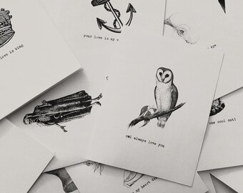 PICK ANY 5 Black & White Typewritten Greeting Cards | Special Occasion | Vintage Style Card | Typed on Antique Underwood Typewriter