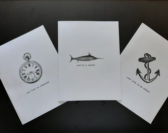 NAUTICAL 3-Pack of Typewritten Greeting Cards | Occasion | Vintage Style Card | Typed on Antique Underwood Typewriter