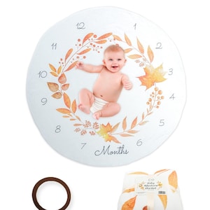 MAC&MAPLE 45-inch mijlpaaldeken baby - herfstbladeren, zacht flanel, uniseks, groeigrafiek 12 maanden, speelkleed, achtergrond, cadeau voor jongens en meisjes