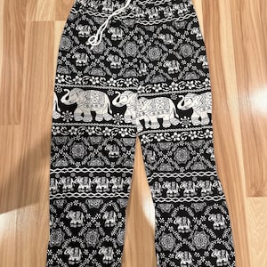 Thai Elephant Print Pants – One Size – Lightweight & Breathable