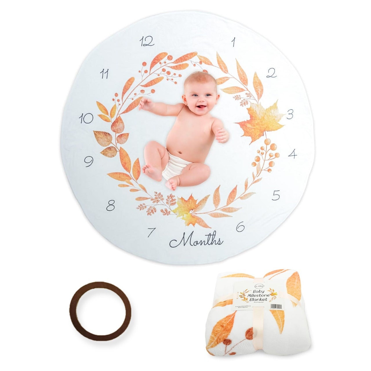 MAC&MAPLE 45” Baby Milestone Blanket - Fall Leaves, Soft Flannel, Unisex, 12 Month Growth Chart, Playmat, Backdrop, Gift for Boys and Girls