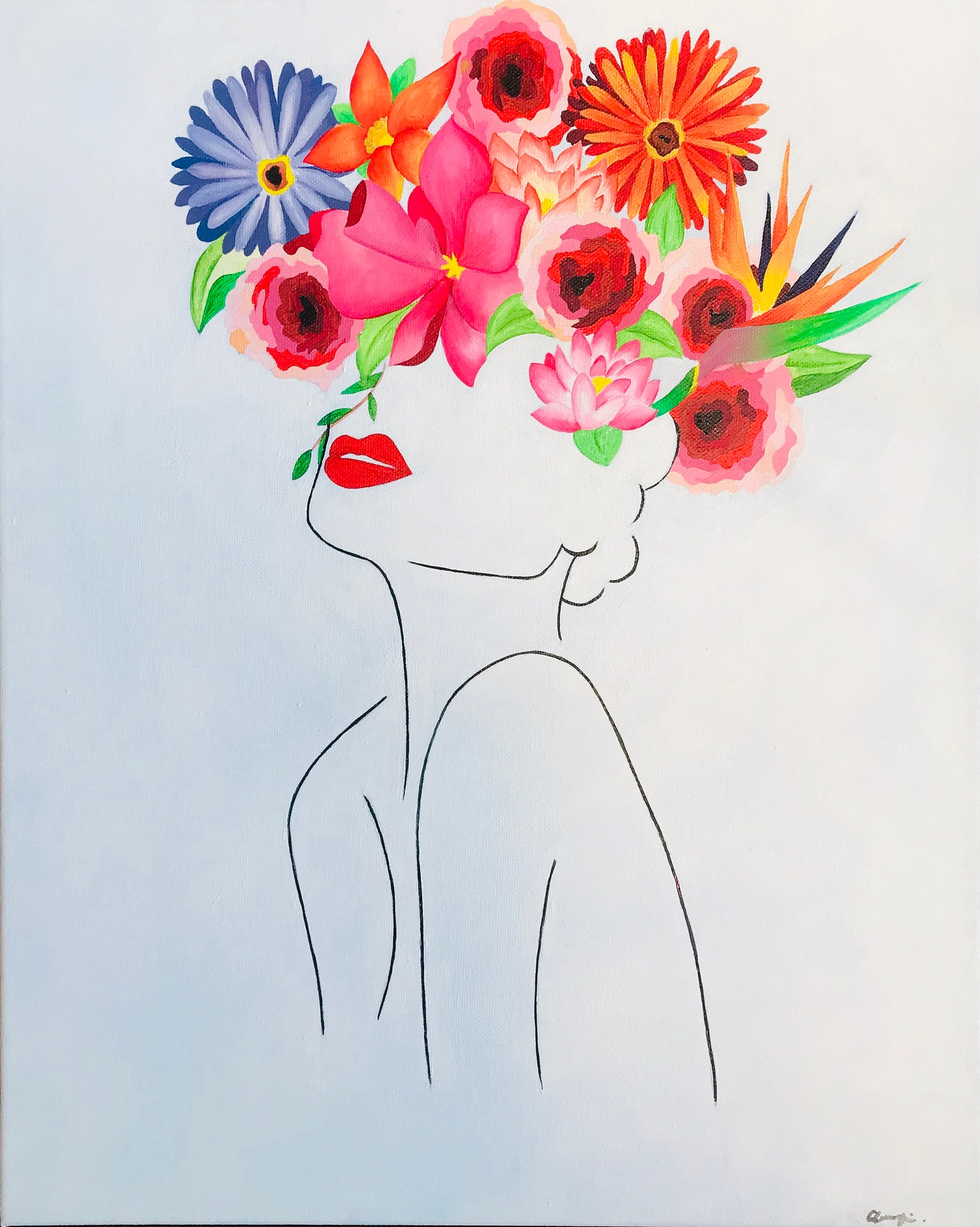 Floral Minimalist Painting for Home Decor Etsy