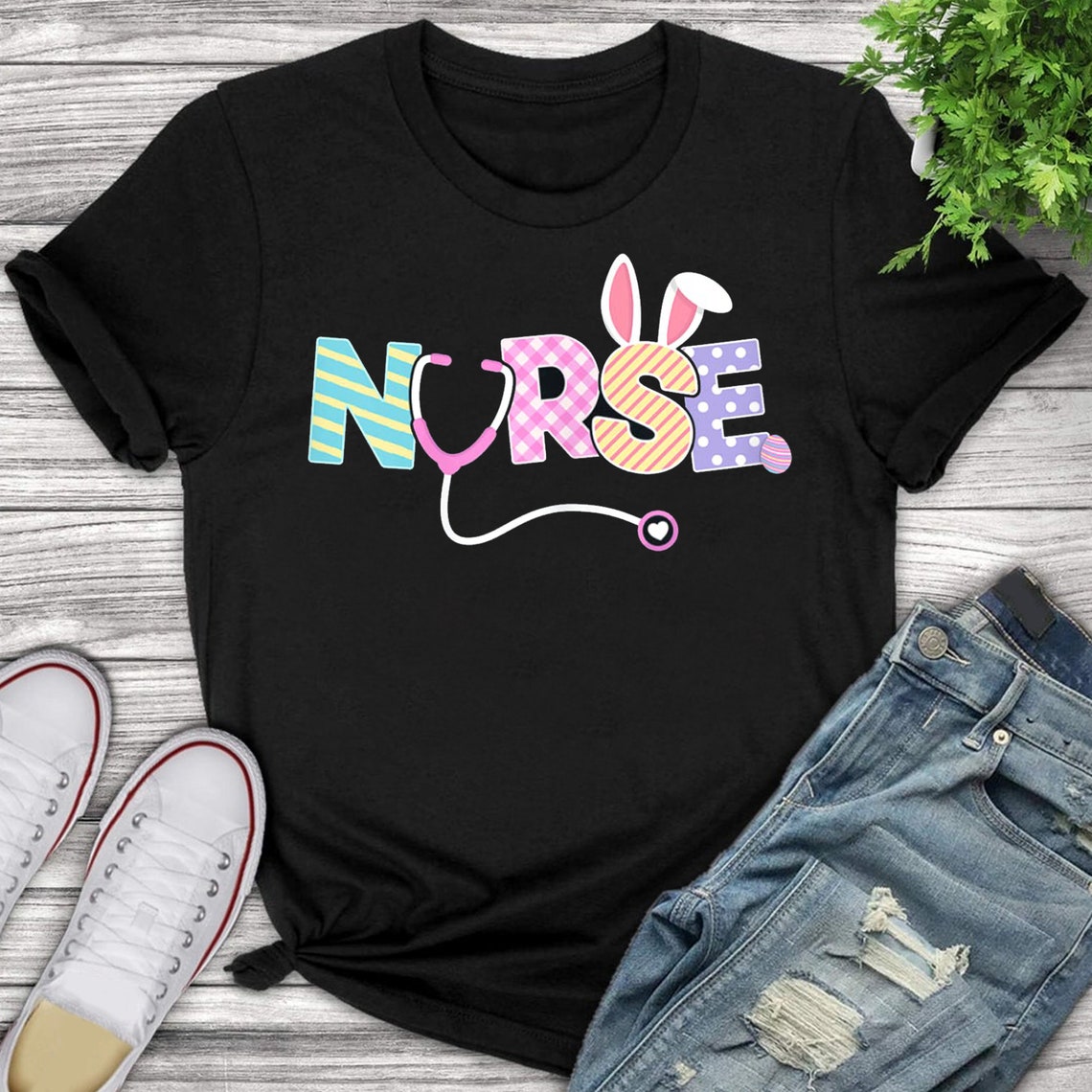 Womens Easter Nurse T Shirt Bunny Happy Easter Day Idea Gift Etsy
