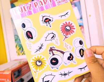 tablero de 9 pegatinas Eye'z party - pegatina papel impermeable impresión de inyección de tinta brillante sobre papel adhesivo - ojos