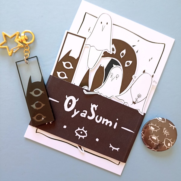 Oyasumi art Pack - pack à thème - ensemble d'illustrations, stickers badge et porte clé ou boucle d'oreilles - promotion pack