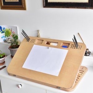 Tablero de dibujo portátil para papel A3, caballete de madera (color natural)
