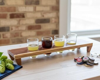 Personalized Walnut & Maple Beer Flight Board with Glasses