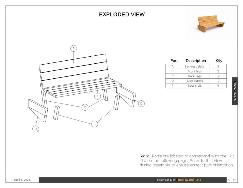 Exploded Bench DIY Outdoor Wooden Bench Plans | Beginner Friendly | Step-by-step ...