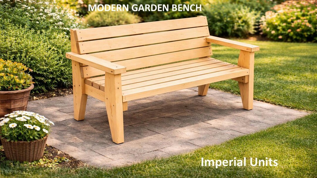 DIY Modern Garden Bench Plans Outdoor Woodworking Project - 2x4 and 2x6 ...
