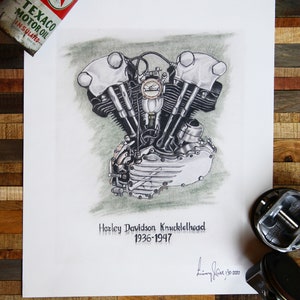 Harley Davidson Knucklehead Engine Motorcycle Art Print Picture from Original Painting Numbered Signature