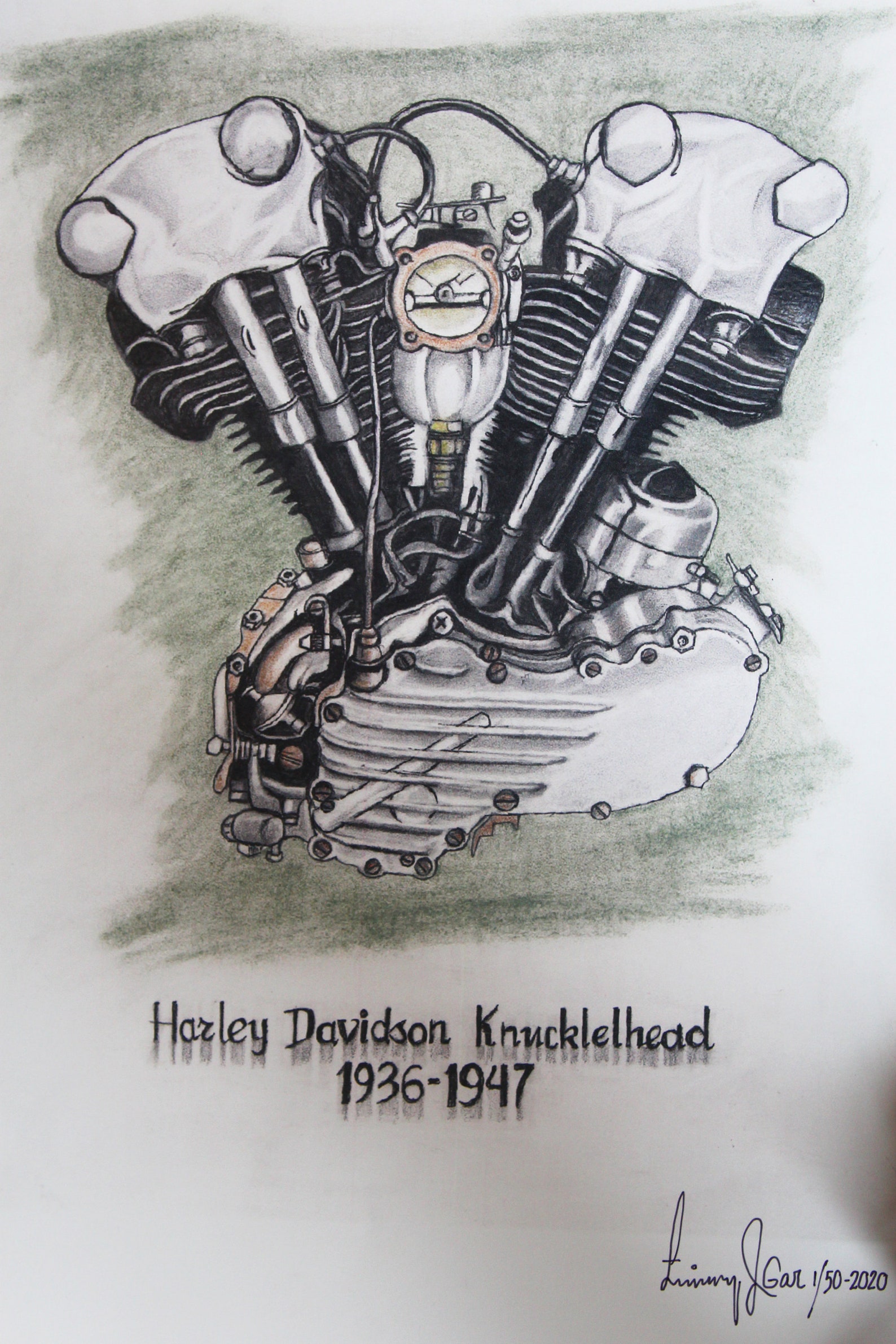 Harley Davidson Knucklehead Engine Motorcycle Art Print Etsy