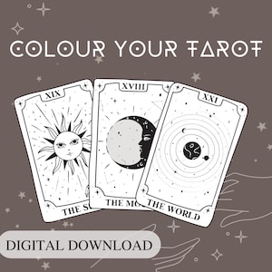 Color your Tarot. Major Arcana Tarot coloring book- digital download- Print & color or colour digitally- Tarot card colouring.