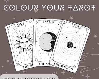 Color your Tarot. Major Arcana Tarot coloring book- digital download- Print & color or colour digitally- Tarot card colouring.