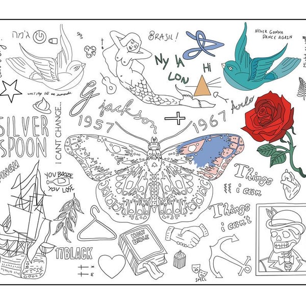 Livre de coloriage Harry Styles Tattoo - téléchargement numérique - impression et couleur ou couleur numérique - page à colorier unidirectionnelle. 1D.