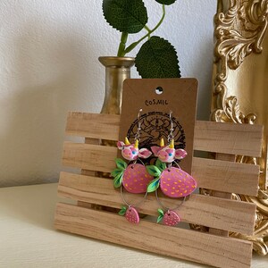Strawberry Cow Clay Earrings