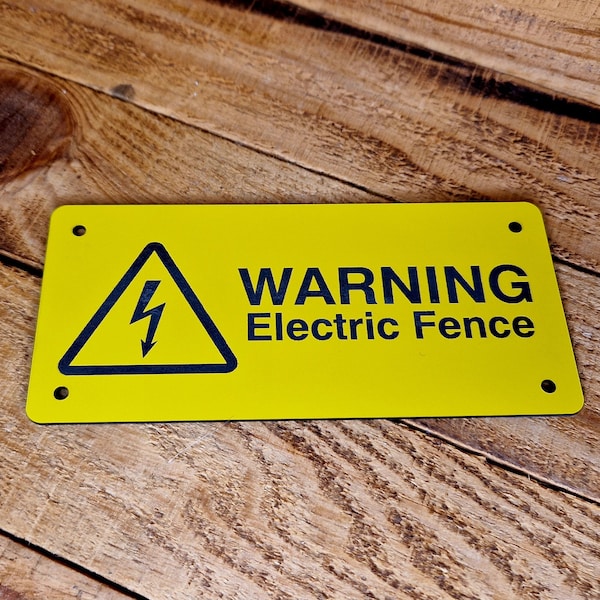 Warning Electric Fence Sign Outdoor Danger Safety Weatherproof Yellow Acrylic Farm Industrial Equine Health and Safety