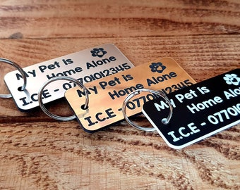 Personalised Pet Safety Keyring, Pets Home Alone Tag, Home Alone Keychain, Pet Emergency ICE, Gift For Pet Lover, Dog Lovers, Cat Lovers