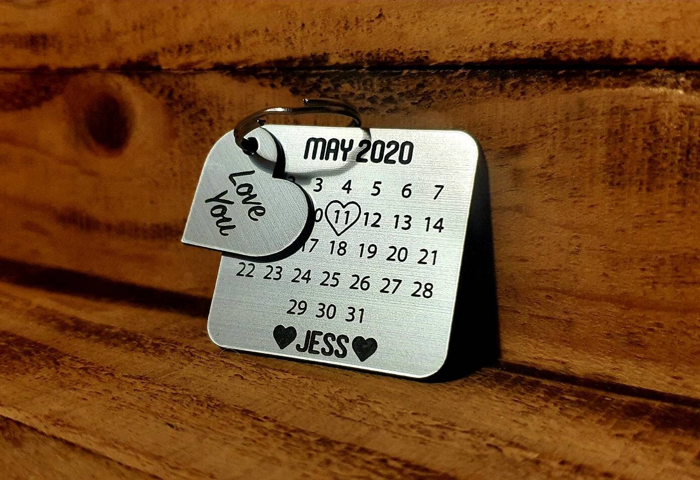 Calendar Personalised Laser Cut Keyring Anniversary Wedding Favour Sa…