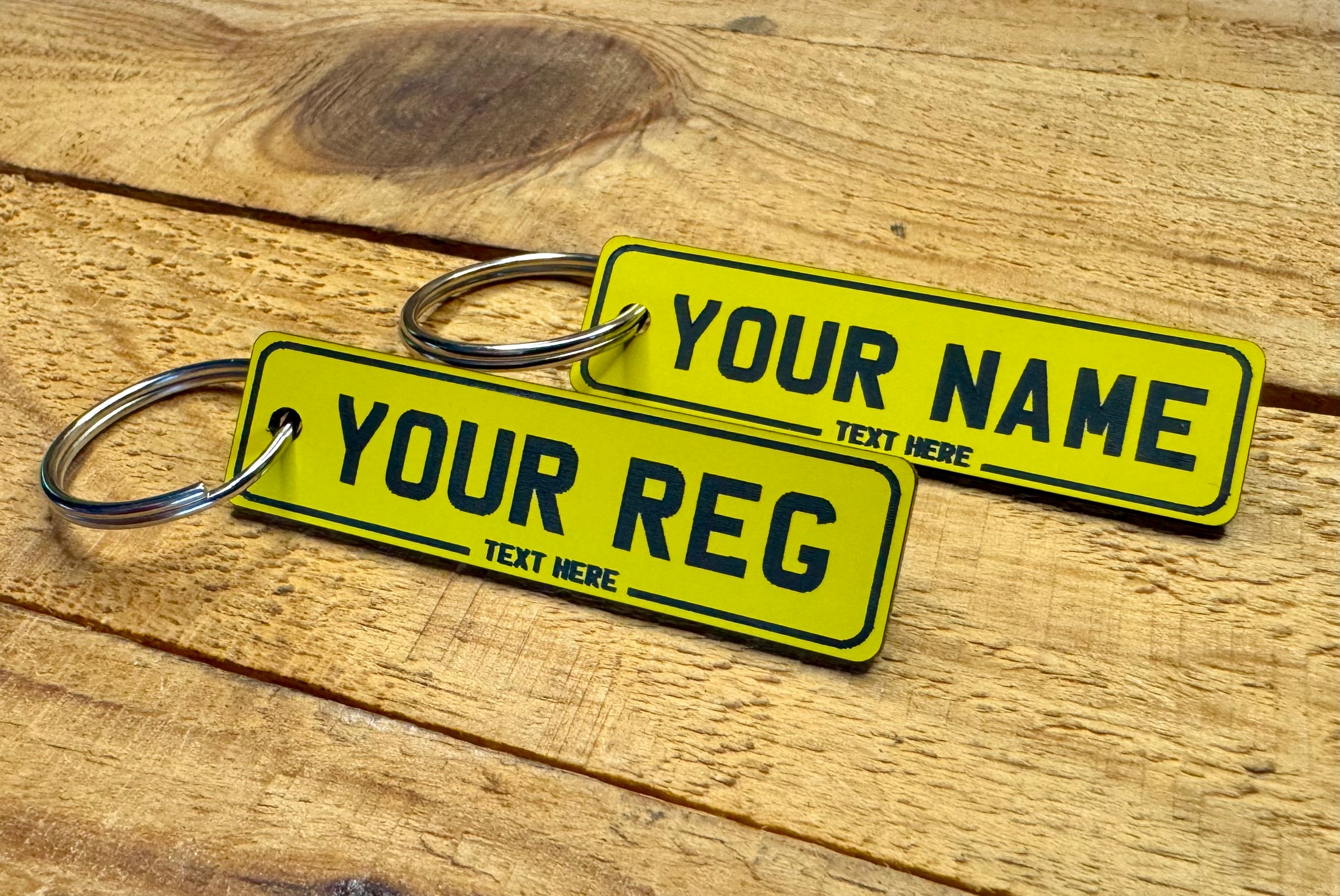 Personalised Car Registration Keyring - Union Jack - Reg Number Or Name - Yellow